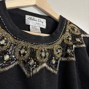 Vintage Chelsea Way Naomi Bee Black Beaded Sequin Embellished Sweater Large